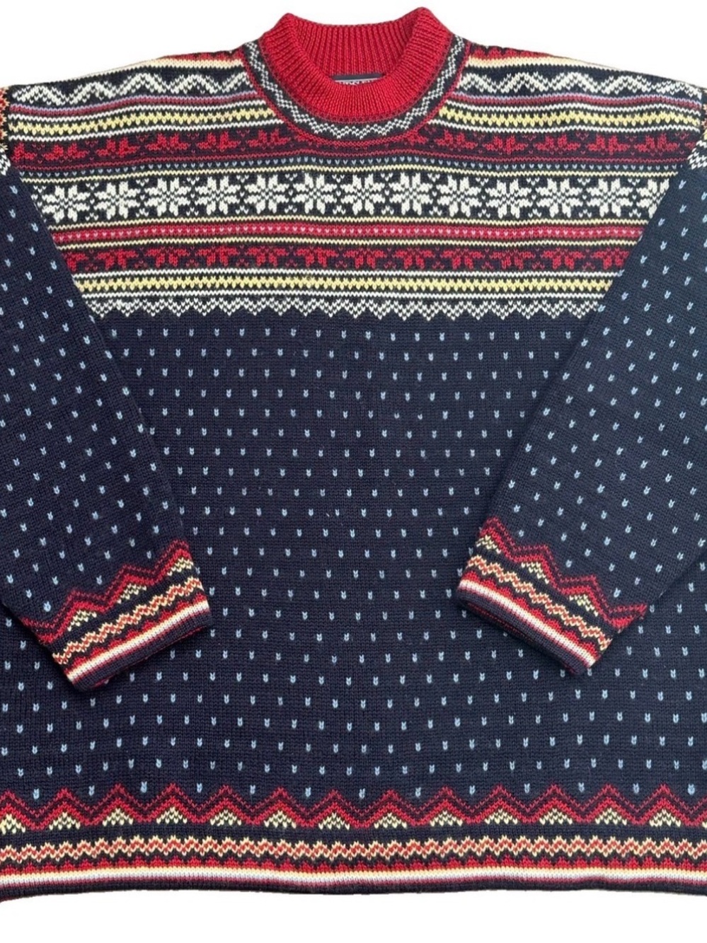 Vintage Lands End Large Nordic Fair Isle Sweater 100% Wool Scotland Ski Holiday